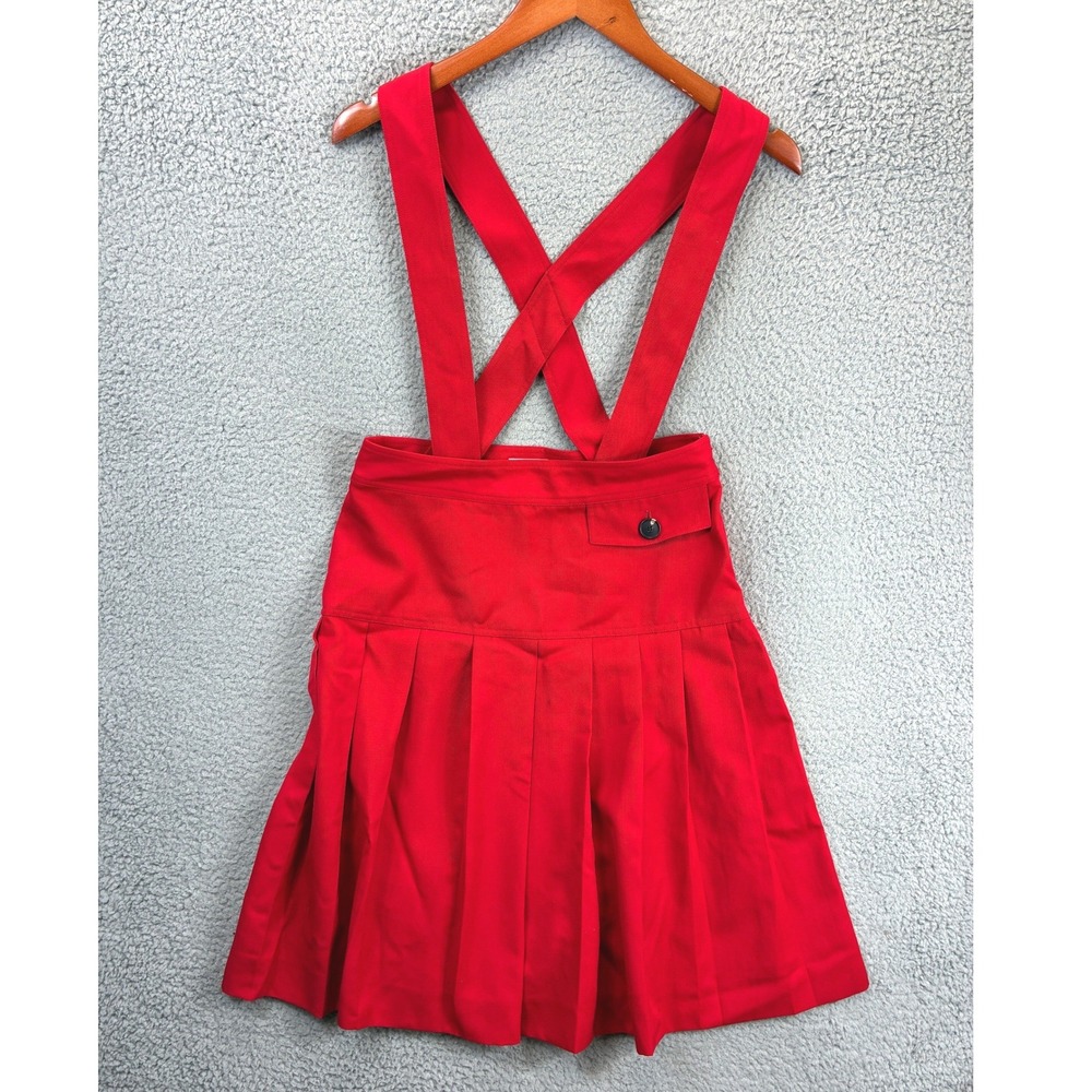 Victoria Beckham Suspenders Pleated Skirt Womens 4 Red Wool Mini Pinafore Luxury